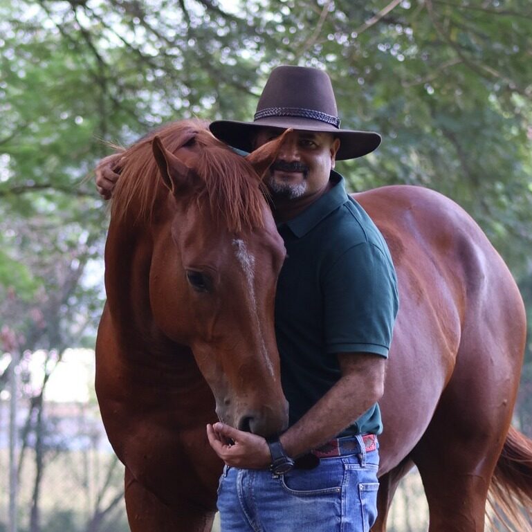 Gaurav Rampal with a Thoroughbred mare